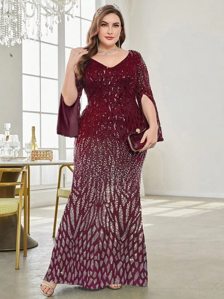 plus size contrast colour sequin evening dress-formal elegance