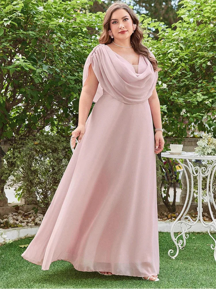 pink chiffon draped neckline and sleeve special occasion party dress-formal elegance