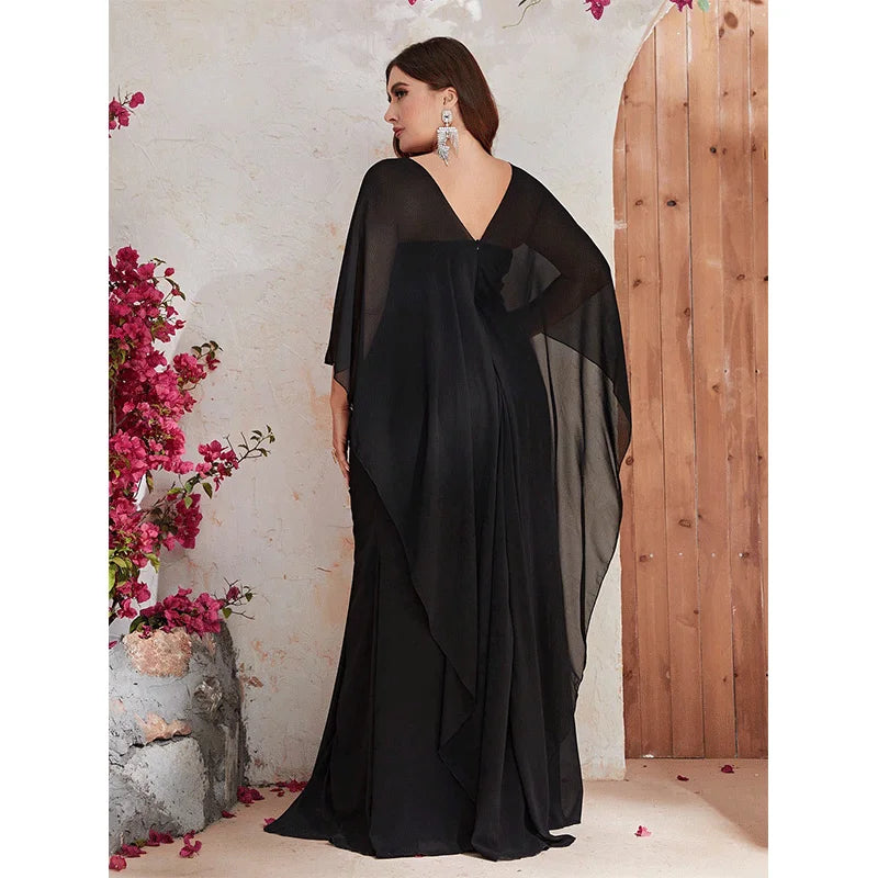 black evening dress with sheer  chiffon shawl