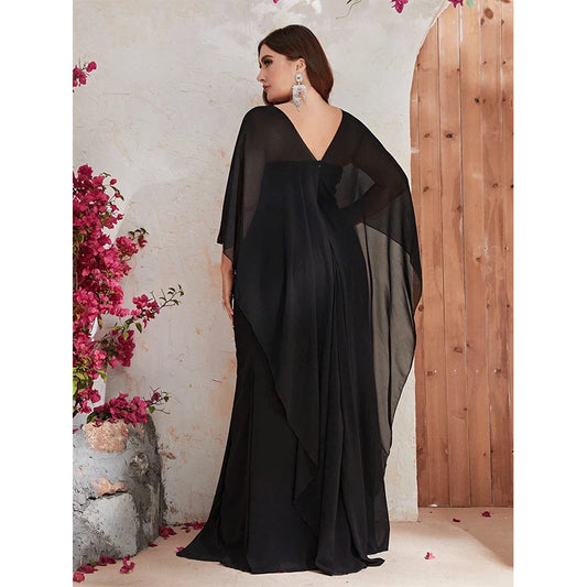 Plus Size Chiffon Sequin Elegant Shawl Evening Gown