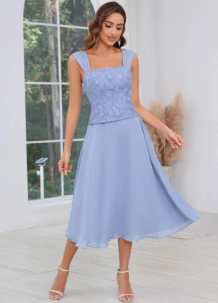 Navy Blue Chiffon A-Line Dress With Jacket