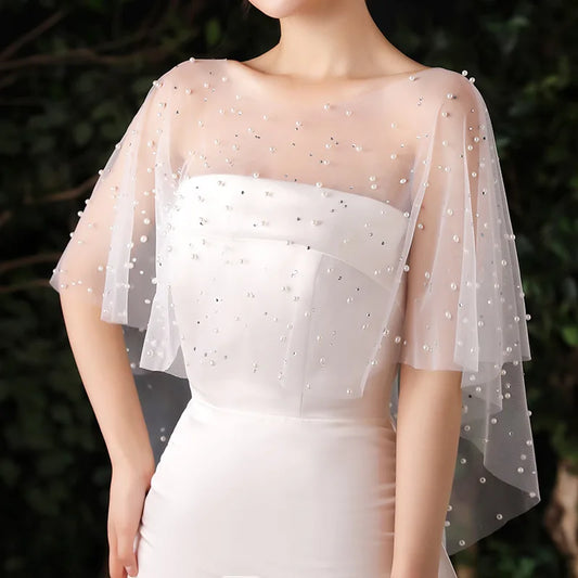 Pearl Beaded Wedding Wrap Bridal Cape