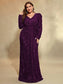 v-neck purple sequins long sleeve evening gown-formal elegance
