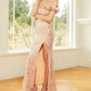 Rose Gold Sequin Off Shoulder Ruffles Cocktail Gown