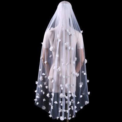 White 3D Floral Blusher Wedding Veil