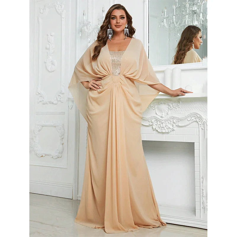 apricot colour chiffon plus size evening gown-formal elegance