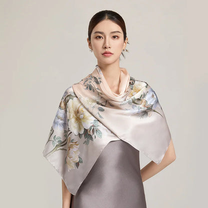 Women Silk Floral Scarf Shawl Wrap