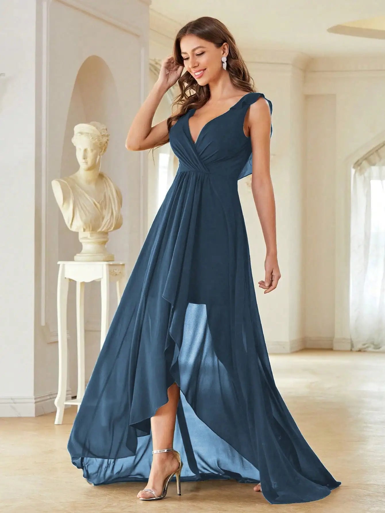 blue chiffon high low party dress-formal elegance