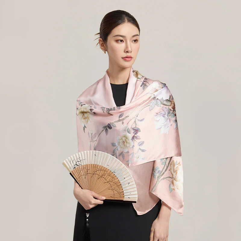 Women Silk Floral Scarf Shawl Wrap