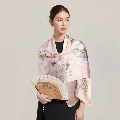 Women Silk Floral Scarf Shawl Wrap