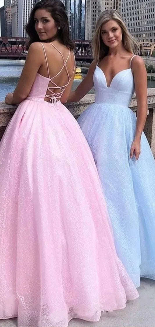 Elegant Glitter Tulle Sweetheart Spaghetti Strap Formal Dress