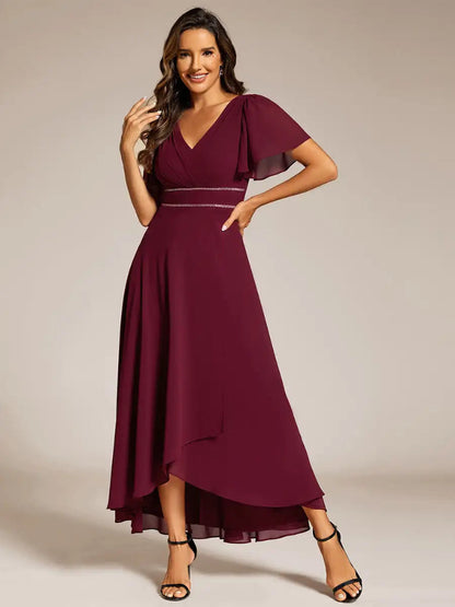 V-Neck A-Line Chiffon Burgundy Bridesmaids Dresses