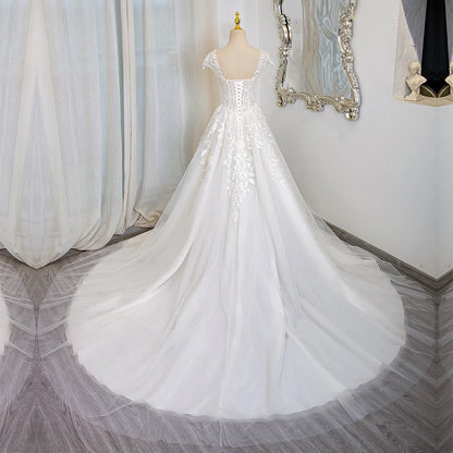Romantic Lace Tulle Cap Sleeve Wedding Dress