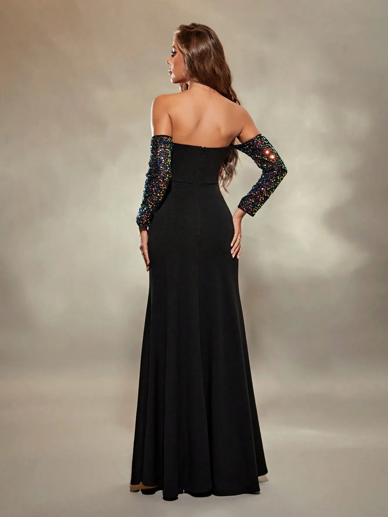 black open back with with zipper maxi dress