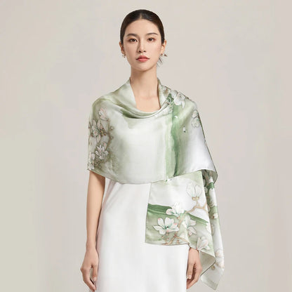 Women Silk Floral Scarf Shawl Wrap