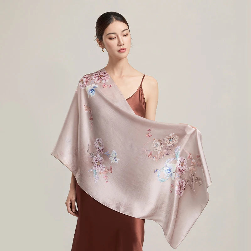 Women Silk Floral Scarf Shawl Wrap