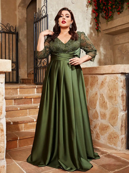 sage green satin and lace bodice plus size party dress-formal elegance