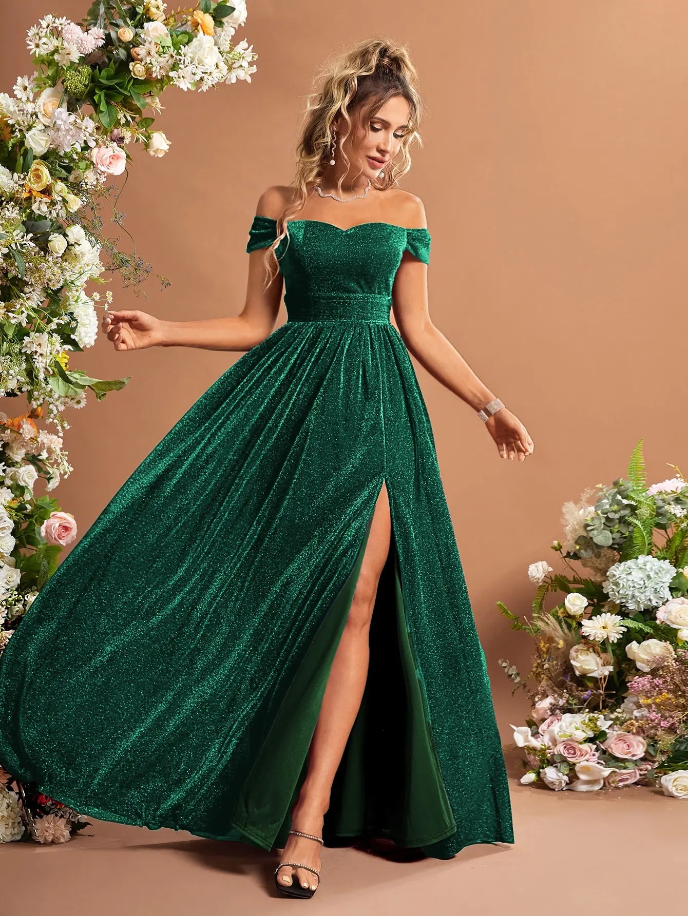 green sweetheart neckline evening gown