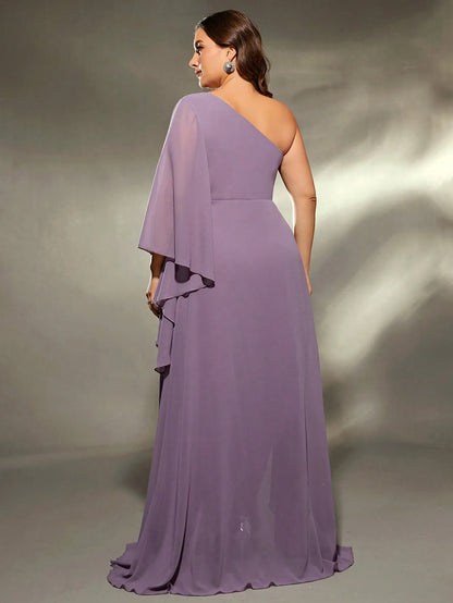 Purple Elegant One Shoulder Plus Size Evening Party Dress