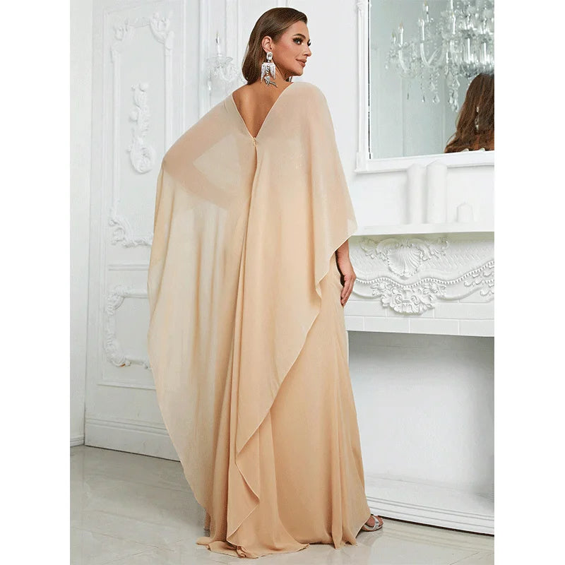 apricot chiffon fabric elegant evening dress