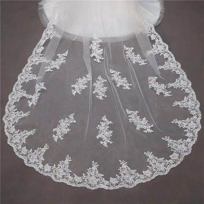 Applique Lace Blusher Cathedral Length Wedding Veil