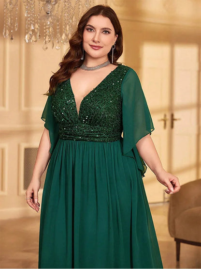 sequin bodice short sleeve chiffon party dress-formal elegance