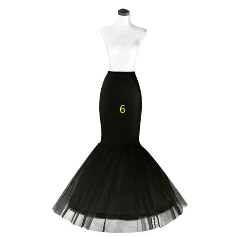 Black petticoat on mannequin, fitted waist and flared tulle skirt with contrast hem