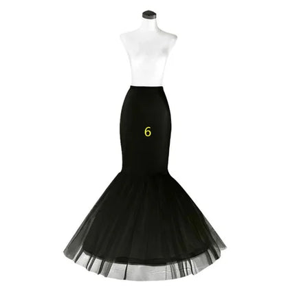 Black petticoat on mannequin, fitted waist and flared tulle skirt with contrast hem