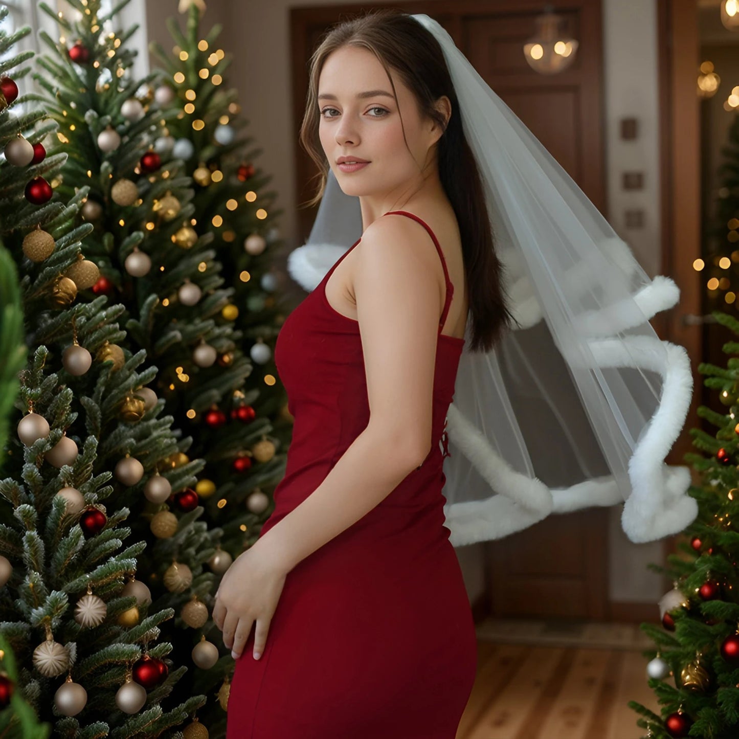 White Red Party Veil For Christmas Birthday Hens Party