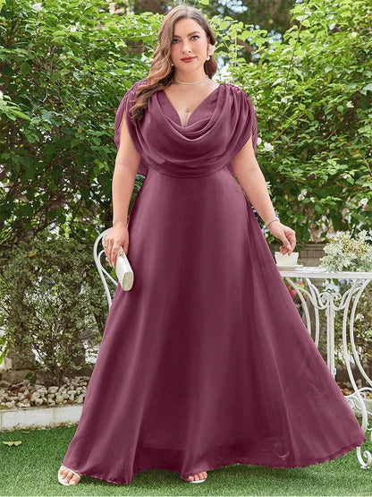 grape chiffon plus size cowl neck evening party dress