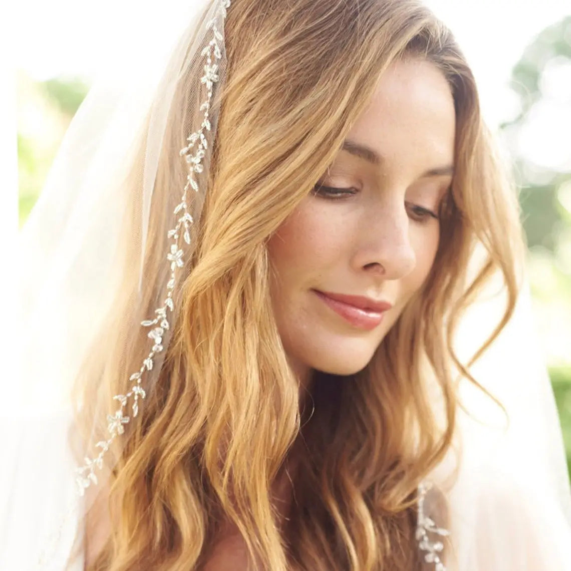 Beaded Edge Single Layer Soft Bridal Wedding Veil