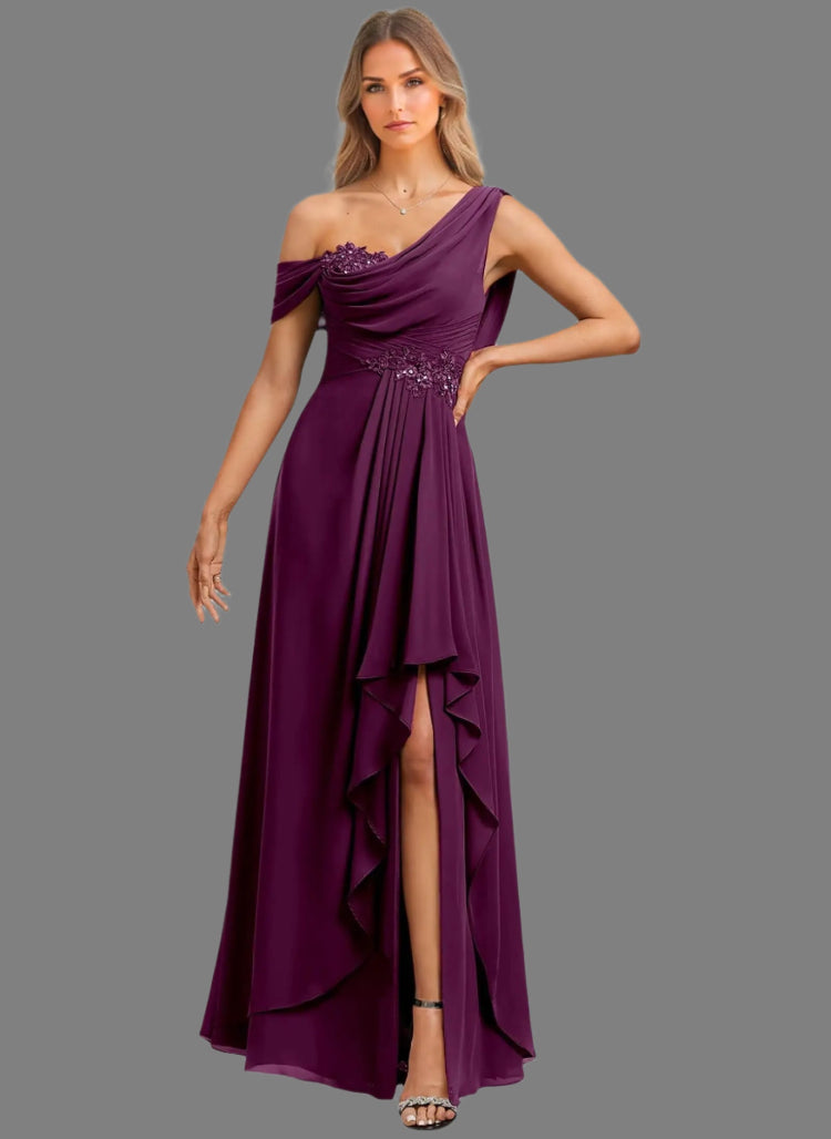 Fuchsia Chiffon Lace Applique Mother Of The Bride Dress