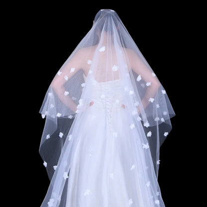 Long White 3D Flowers Blusher Wedding Veil