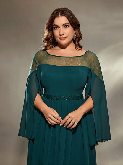 split sheer long sleeves with sequin bodice green evening dress