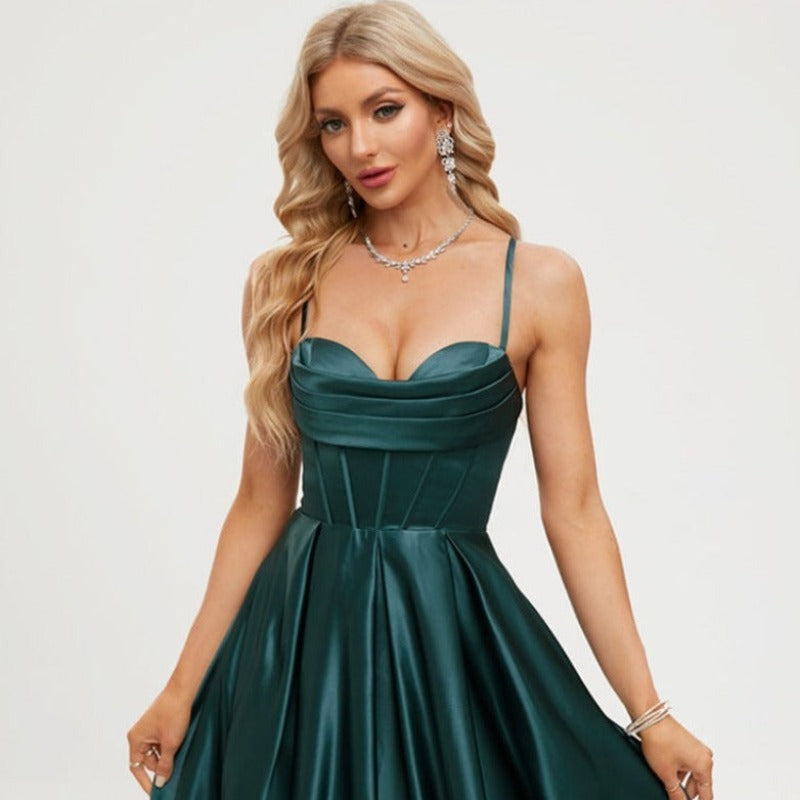 sweetheart neckline corset bodice satin evening gown-formal elegance