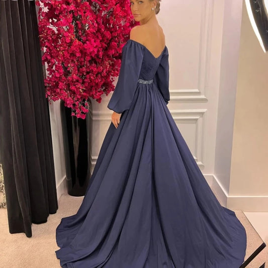 Off The Shoulder Special Occasion Navy Blue Formal Gown