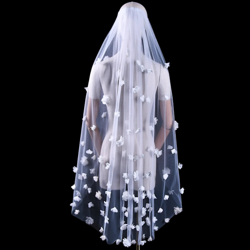 White 3D Floral Blusher Wedding Veil