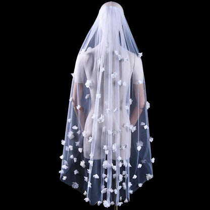 White 3D Floral Blusher Wedding Veil
