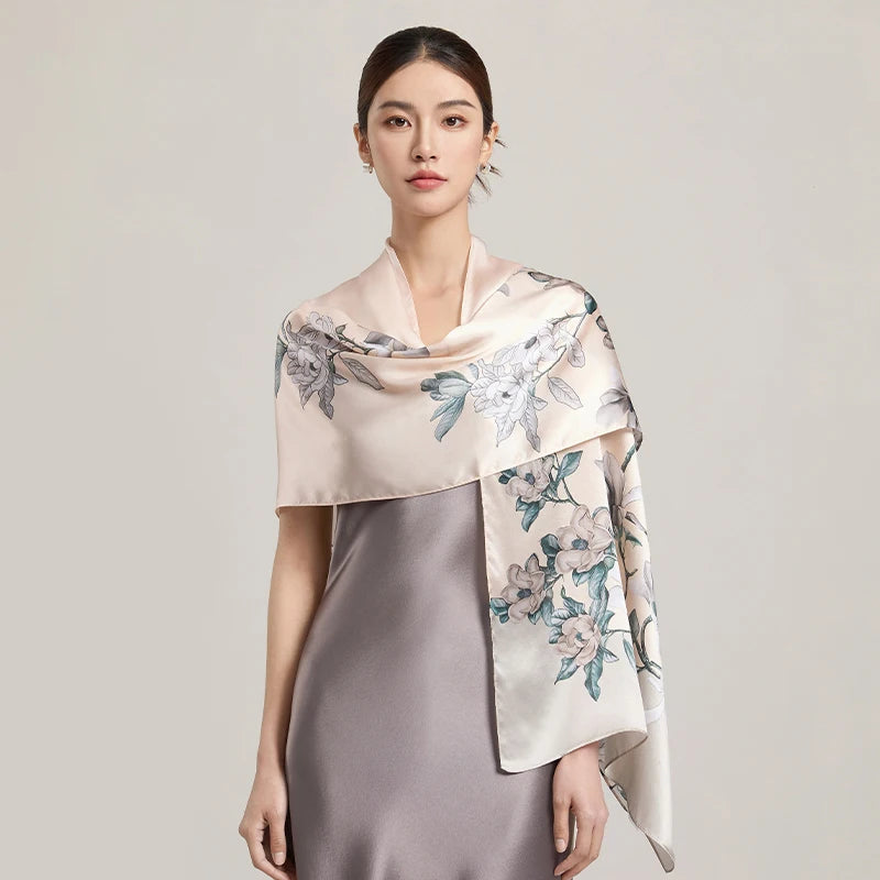 Women Silk Floral Scarf Shawl Wrap