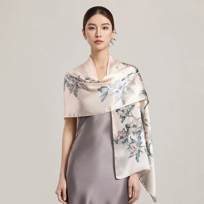 Women Silk Floral Scarf Shawl Wrap
