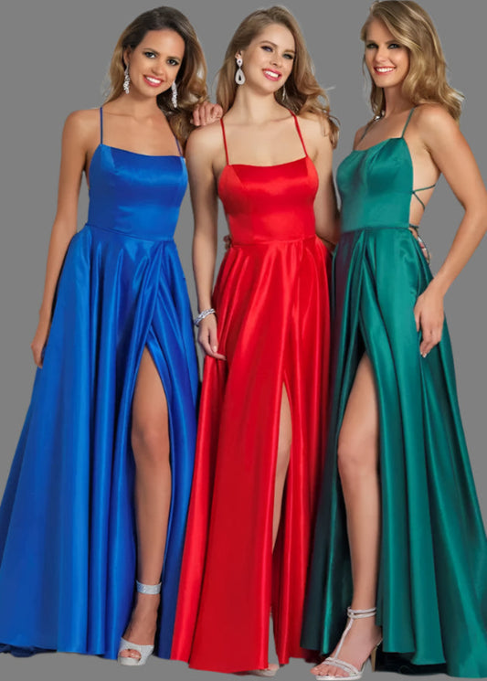 satin spaghetti straps lace up back with custom colours a-line evening formal gowns-formal elegance