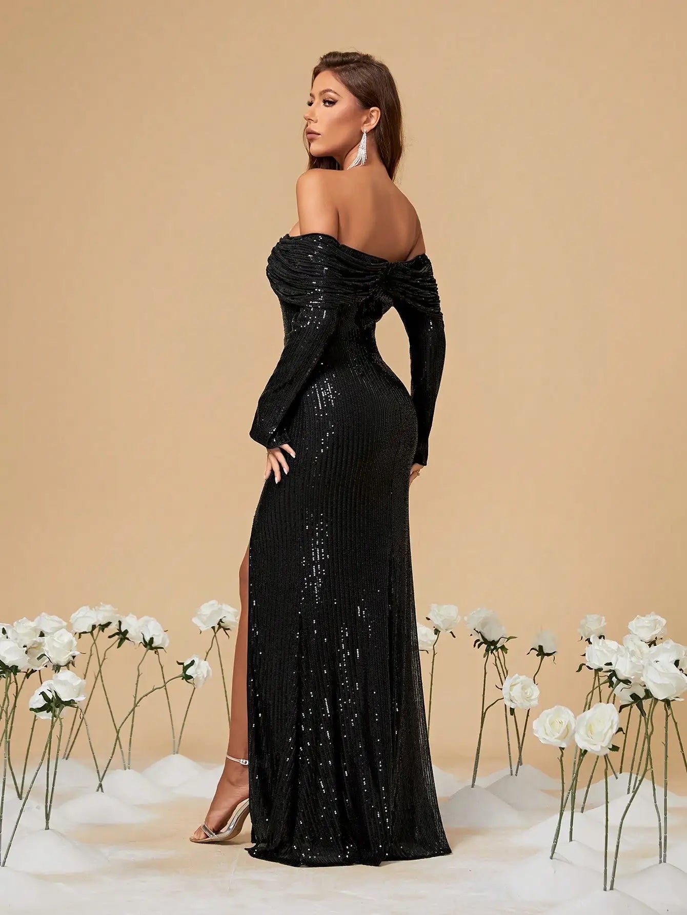 open back black strapless party dress-formal elegance