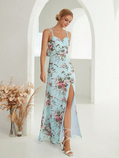 light blue floral chiffon maxi party dress-formal elegance