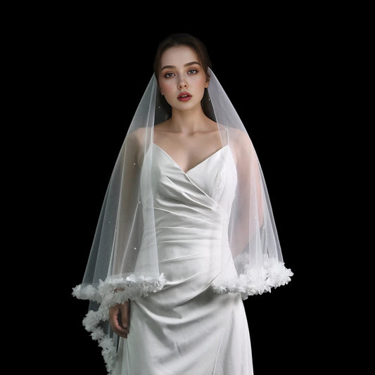 Veil 3D Flowers 2 Tier Bridal Veil With Blusher