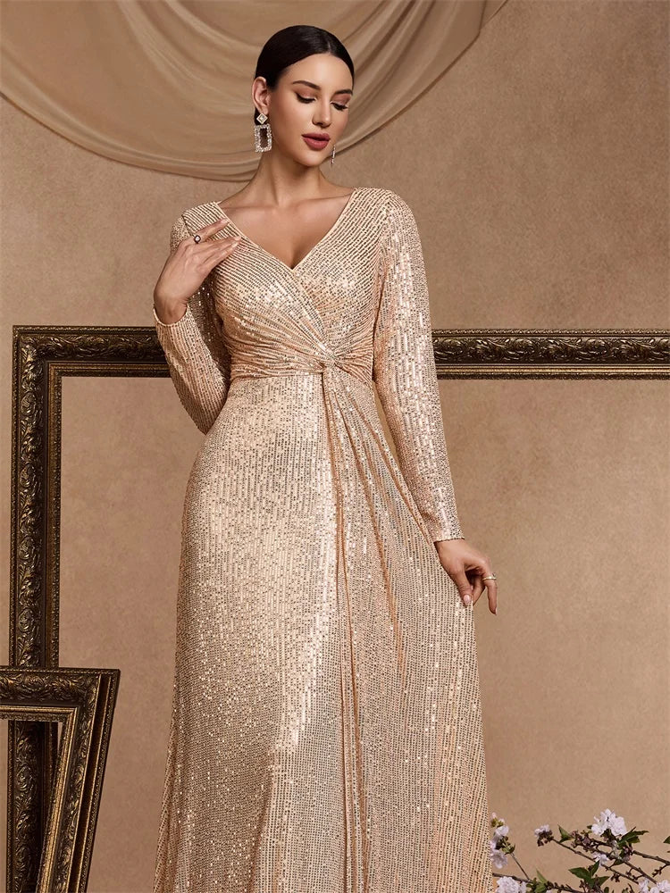 Sequin Long Sleeves Maxi Evening Dress