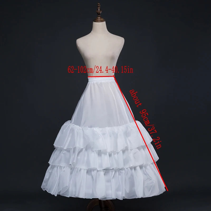 white 3 ruffles 2 hoop wedding dress petticoat