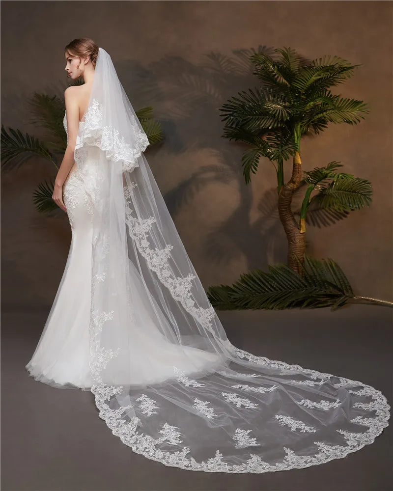 lace edge catheral length wedding veil