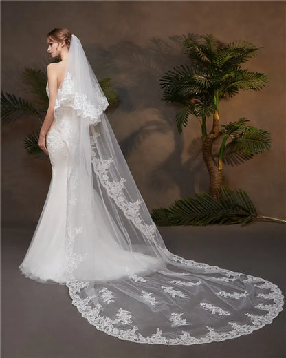 lace edge catheral length wedding veil