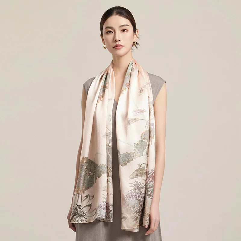 Women Silk Floral Scarf Shawl Wrap