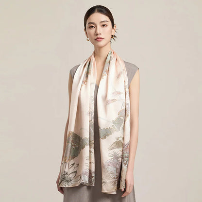 Women Silk Floral Scarf Shawl Wrap